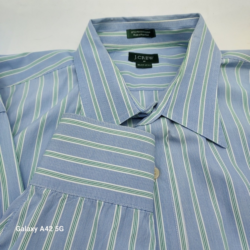 J.Crew Mens XL Blue Green Striped 80s 2-Ply Cotton Long Sleeve Button Down Shirt